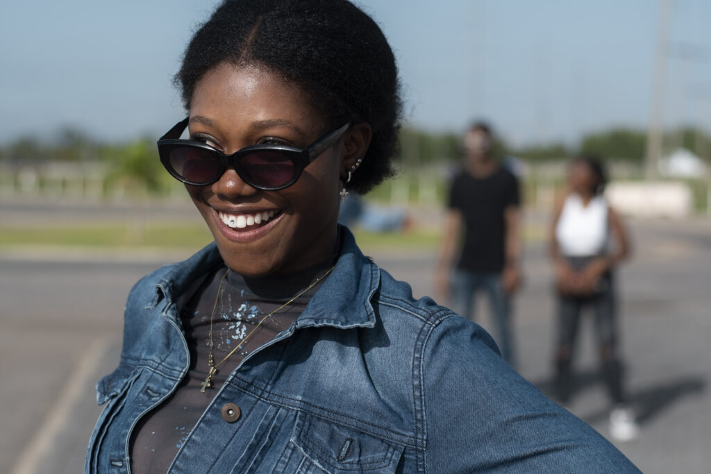 side view young woman wearing sunglasses