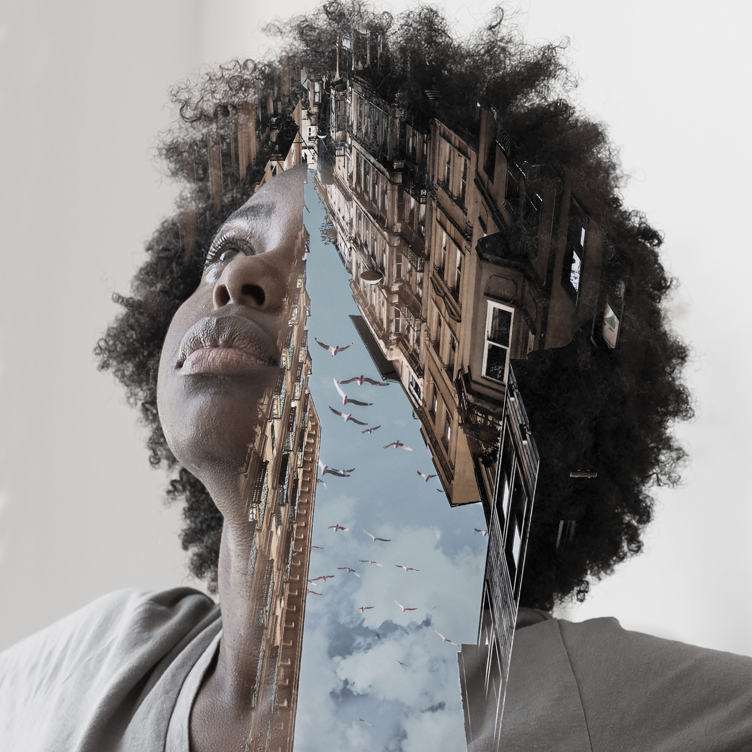 urban double exposure portrait